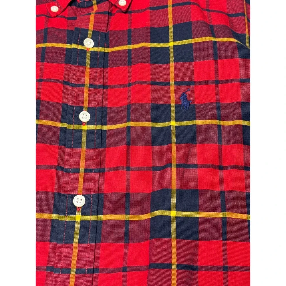Polo Ralph Lauren Mens Classic Fit Red Navy Yellow Plaid Cotton Shirt Size M
